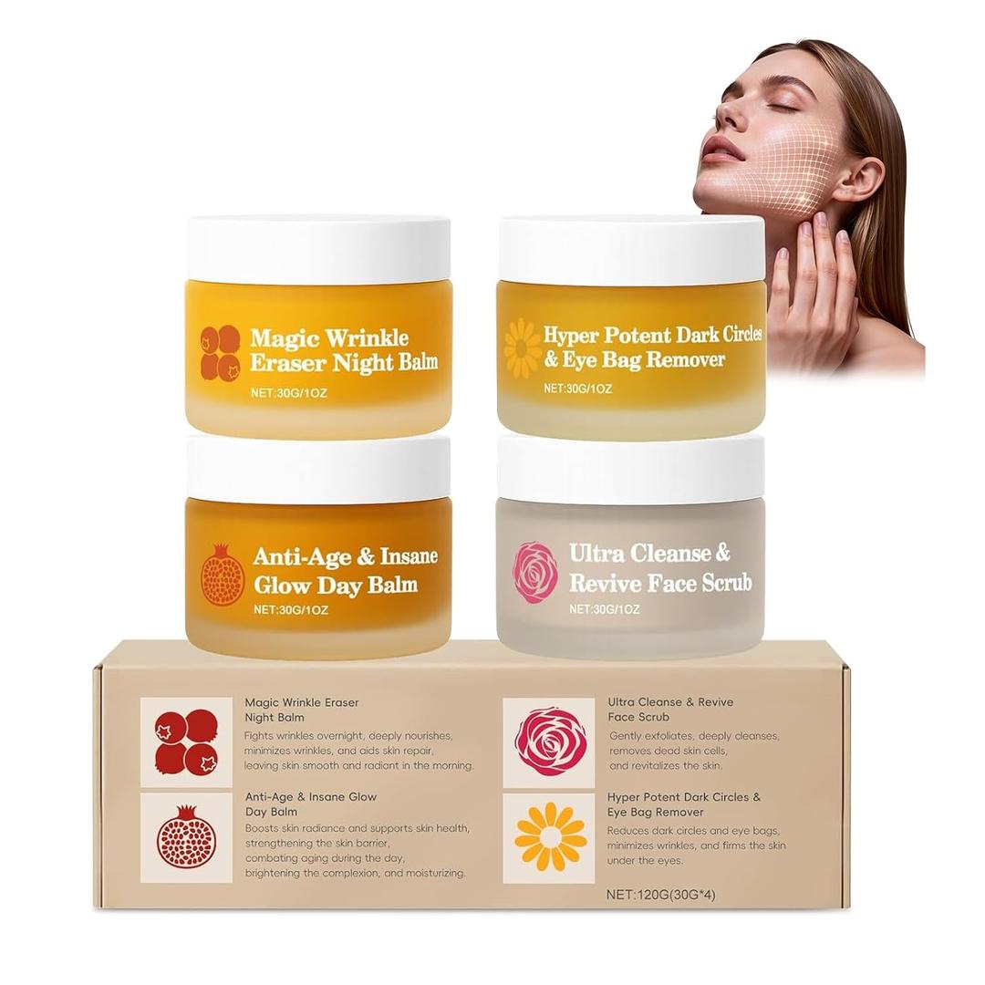 Organics Mature Skin System, 4 in 1 Set Mature Skin Face Balm, Hydrating & Nourishing Organic Formula for Mature Womens Skin, Firm & Radiant-Looking Skins(4PCS)