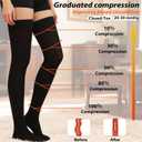 Thigh High Compression Stockings for Women and Men, 20-30 mmHg Medical Compression Socks, Closed Toe, Dot Top, Graduated Support Hoses for Leg Fatigue, Varicose Veins, Swelling, Black, Medium