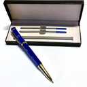 Luxury Pen Set with Blue Pen, Ink Cartridges, and Gift Box, Blue and Gold, with Motivational Message