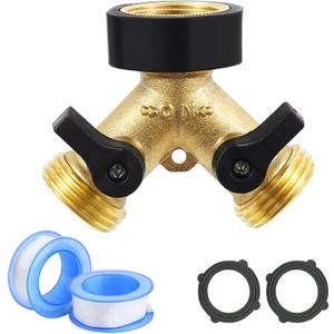Heavy Duty Garden Faucet Splitter Hose Splitter 2 Way with 2 Shut-Off Valves Garden Hose Splitter Y Splitter Connect Faucet for Outdoor Garden Irrigation Watering Suitable for All American Thread 3/4