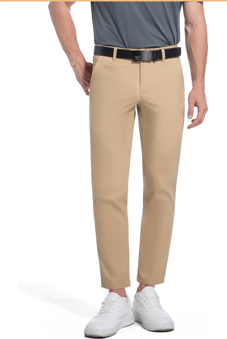 AbleTree Khaki Pants for Short Men 27" Straight Slim Fit Men’s Dress Chinos Pants Stretch Smart Casual Trousers, 40W×27L