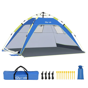 Glymnis Pop Up Beach Tent Sun Shade Shelter for 3-4 Person with UPF 50+, Lightweight & Easy Setup, Vent Windows & Zippered Door, Extended Floor Family Instant Beach Tent