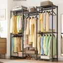 SONGMICS Heavy-Duty Clothes Rack, Garment Rack, Portable Closet, 56.9-Inch Wide Clothing Rack, with Adjustable Mesh Shelves and Hanging Rails, Ink Black ULGR432B01