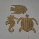 3 Pcs Handmade Wicker Beach Wall Decor Coastal Wall Decor Sea Turtle Fish Seahorse Walls Art Summer Nautical Sculpture Scandinavian Sea Hanging Decors for Boho Bathroom Indoor Outdoor Ornament