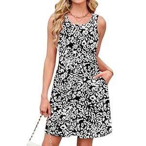 Kikibell Summer Dresses for Women 2025 Eyelet Swimsuit Coverup Casual Sleeveless Sundresses Beach Tank Dress with Pockets Size S