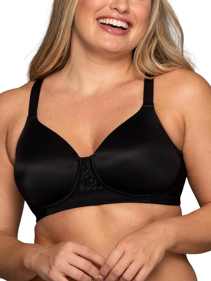 Vanity Fair Women's Full Figure Beauty Back Smoothing Bra, 4 Way Stretch Fabric, Lightly Lined Cups up to H - Wirefree - Black, 44C