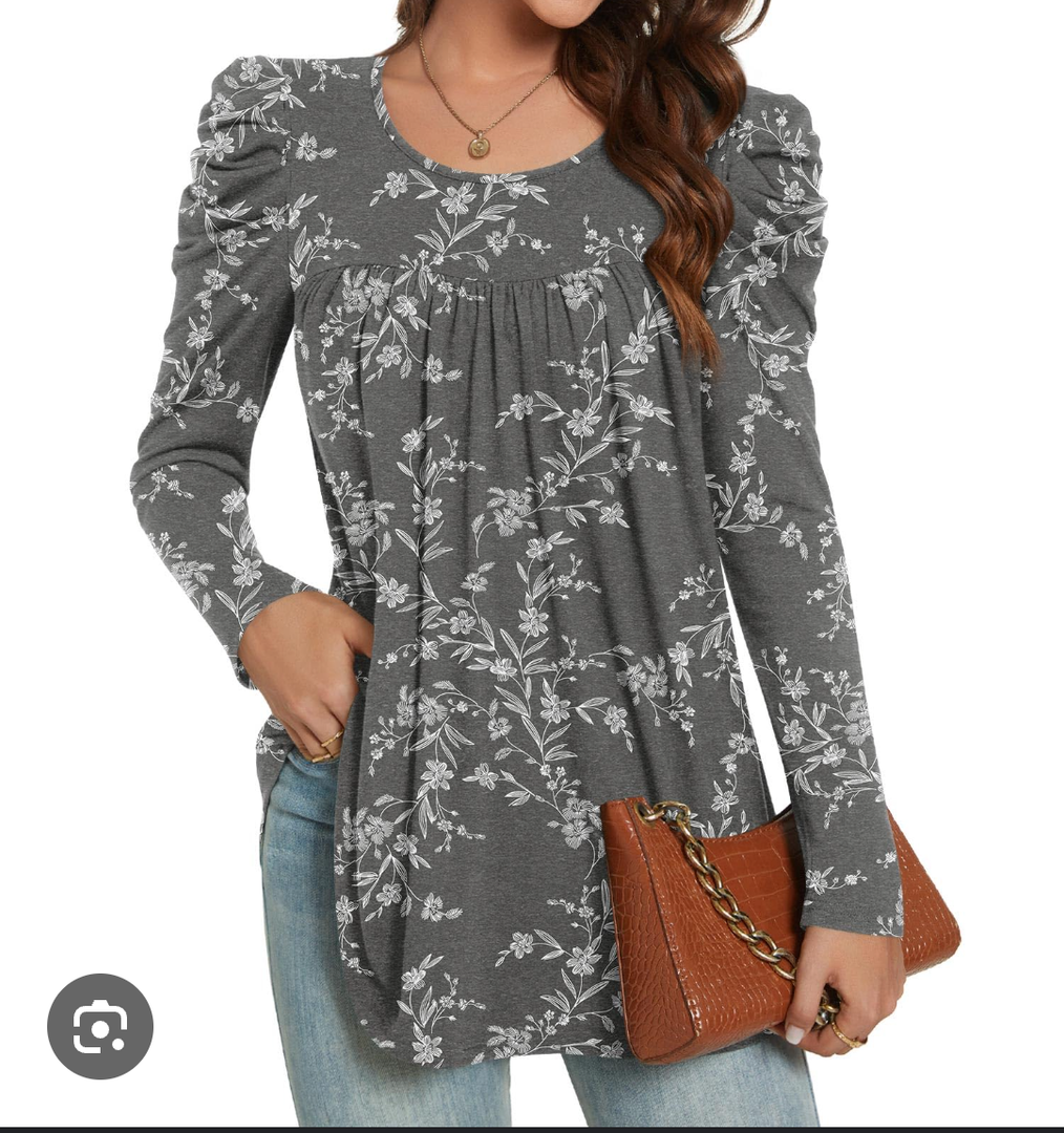 Anydeer Women's Fall Long Sleeve Tops Dressy Casual Shirts Crew Neck Tunics Pleated Blouses to wear with leggings 3 XL