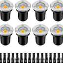 ZUCKEO Low Voltage Landscape Lights LED Well Lights 3W 12V-24V in Ground Light IP67 Waterproof Outdoor Low Voltage Landscape Lighting for Floor Driveway Deck Step Garden (8 Pack Warm White)