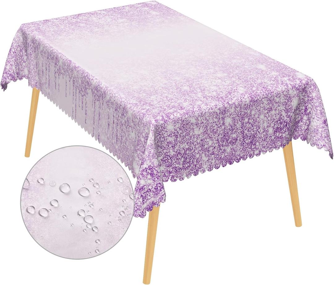 AOFOTO 54x108 Inch Purple Tablecloth Glitter Sequin Printed Fabric Rectangle Table Cloth Party Decorations for Kids Girls Birthday Wedding Anniversary Party Supplies Sparkle Table Cover Washable