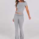 ANRABESS Lounge Sets for Women 2 Piece Foldover Yoga Flare Leggings Pants Crop Tops Casual Y2K Outfits Matching Tracksuit Set (Gray, XXL)
