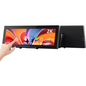 Prechen 16.2'' 2K QHD IPS 2608720 Touchscreen Secondary Monitor, IPS Stretched Bar LCD Travel Touch Display HDMI USBC, Portable Touch Screen for Laptop Computer Windows Aida64 GPU CPU RAM Monitoring