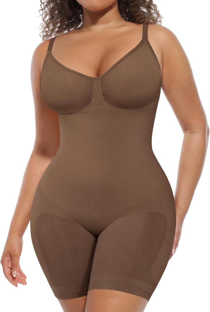 FeelinGirl Shapewear Tummy Control Seamless Bodysuit Hip Enhancer Body Shaper for Women (Brown) 5XL