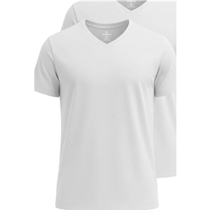 5 Pack: Men’s V-Neck Dry-Fit Moisture Wicking Active Athletic Tech Performance T-Shirt (White M)