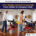 Drive Medical Nitro Duet Dual Function Foldable Rollator Walker & Transport Wheelchair for Seniors & Adults - Hand Activated Brakes & Back Support - Large Front Wheels - Red