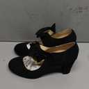 MAIERNISI JESSI Women's Bowknot Mary Jane Block Heel Round Pumps Closed Toe Dress Shoes Black US 12