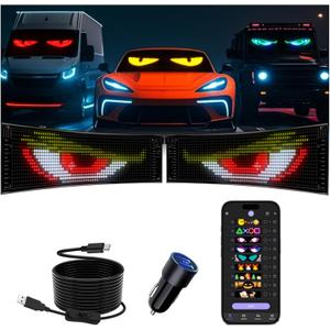 Multifunctional Bright 2PCS Devil Eyes for Cars Windshield - 19x5in [Upgraded Chip 100% Synchronized] Programmable Flexible LED Matrix Display - Custom Text Car Window Sign for Auto SUVs Trucks