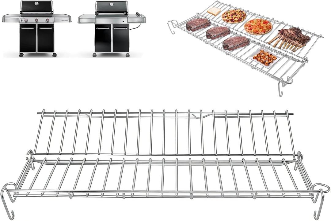 66044 Warming Rack for Weber Genesis II GS4 300 Series Genesis 2 E310 S310 E330 E315 S315 S335 Grill Parts Upgrade Foldable Warming Rack for Weber 61015764 Accessories SUS304 Stainless Steel 25 3/4"