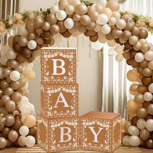 Vesici 4 Pcs Cielito Lindo Baby Shower Party Decorations Mexican Papel Picado Baby Boxes with Letters Mexican Cielito Lindo Fiesta Blocks Boxes Decor for Gender Reveal Birthday Photo Props (Brown)