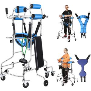 Adult Standing Walker for Seniors, Hemiplegia Standing & Lower Limb Training, Upgraded Double Pads, 8 Wheels Anti-Tilt Mobility Aid, Fits 58-71 in, withstands 220 lbs