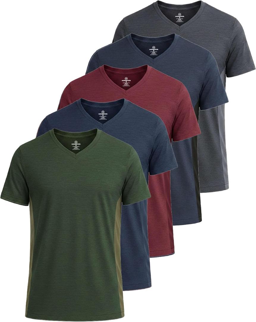 Real Essentials 5 Pack: Mens V-Neck Dry-Fit Moisture Wicking Active Athletic Tech Performance T-Shirt (X-Large)