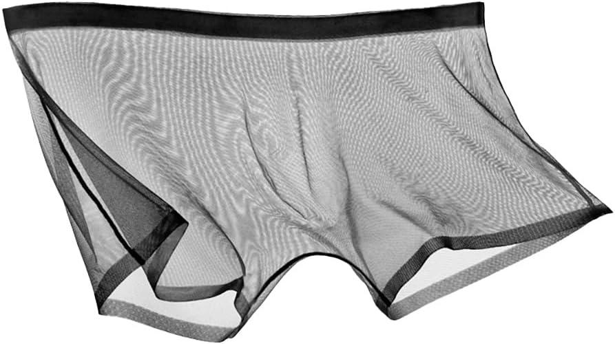 Men's Ice Silk Boxer Briefs, Ultra-Thin, Transparent, Breathable, White (Medium, Black)