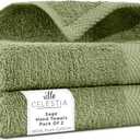 100% Cotton Hand Towel Set of 2, (16 x 28 inches) Sustainable, Soft, Highly Absorbent, Quick Drying, Combed Cotton Hand Towels Pack of 2 Ideal for Hotels, Spa, Bathroom, Dorm, Sage