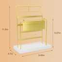 Jewelry Organizer Stand Metal Jewelry Display Rack with Wooden Tray Necklace Stand Partitioned Storage for Rings, Earrings and Bracelets Jewelry Rack(Gold)