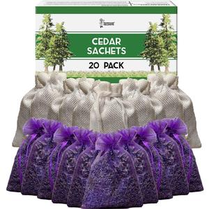 Cedar Chips and Lavender Sachets (20 Pack) - Stop Clothes Damage - Cedar and Lavendar Home Fragrance Sachets for Drawers and Closets