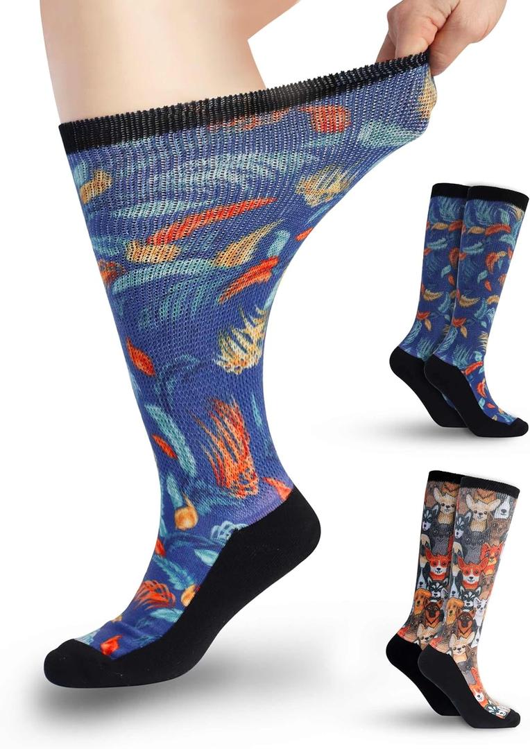 Diabetic Socks for Women & Men Extra Wide, Over The Calf Non Binding Lymphedema Neuropathy Swollen Feet for Women Men