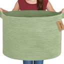 Extra Large Green Basket, 22" X 22" X 14" Woven Cotton Rope Baskets for Blankets, Nursery Laundry Basket, Cute Kids Toy Storage Bin, Green Living Room Bedroom Decor Baskets for Organizing