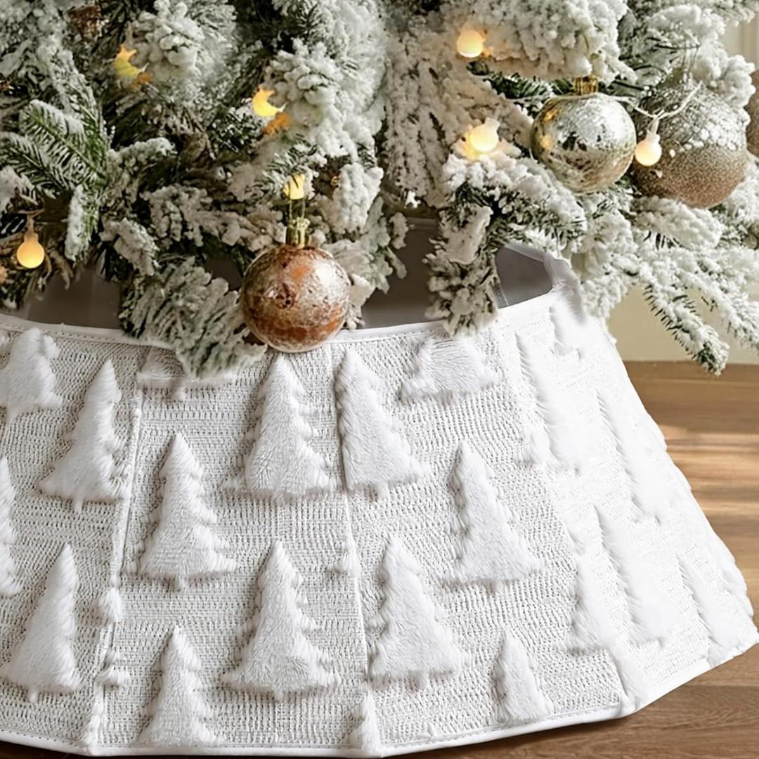 Soulchen Faux Fur Christmas Tree Collar White Foldable Christmas Tree Ring Rustic Faux Fur Plush for Xmas Base Stand Cover Xmas Holiday Decorations Indoor Home Decor