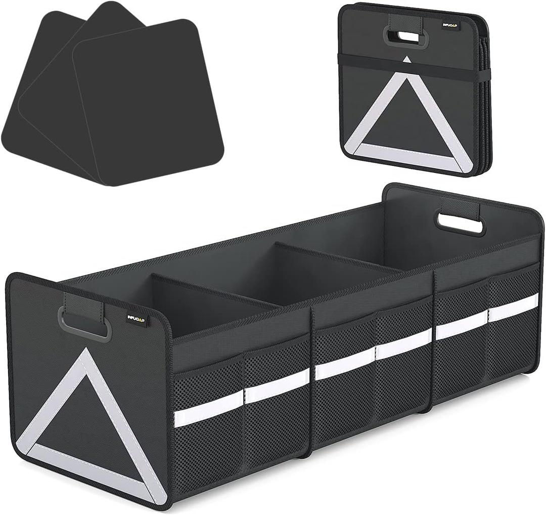 Trunk Organizer for SUV, 65L Large Universal trunk organizers for car with Multi Pockets, Foldable Heavy Duty Collapsible Trunk Storage Organizer with Reflective Stripe