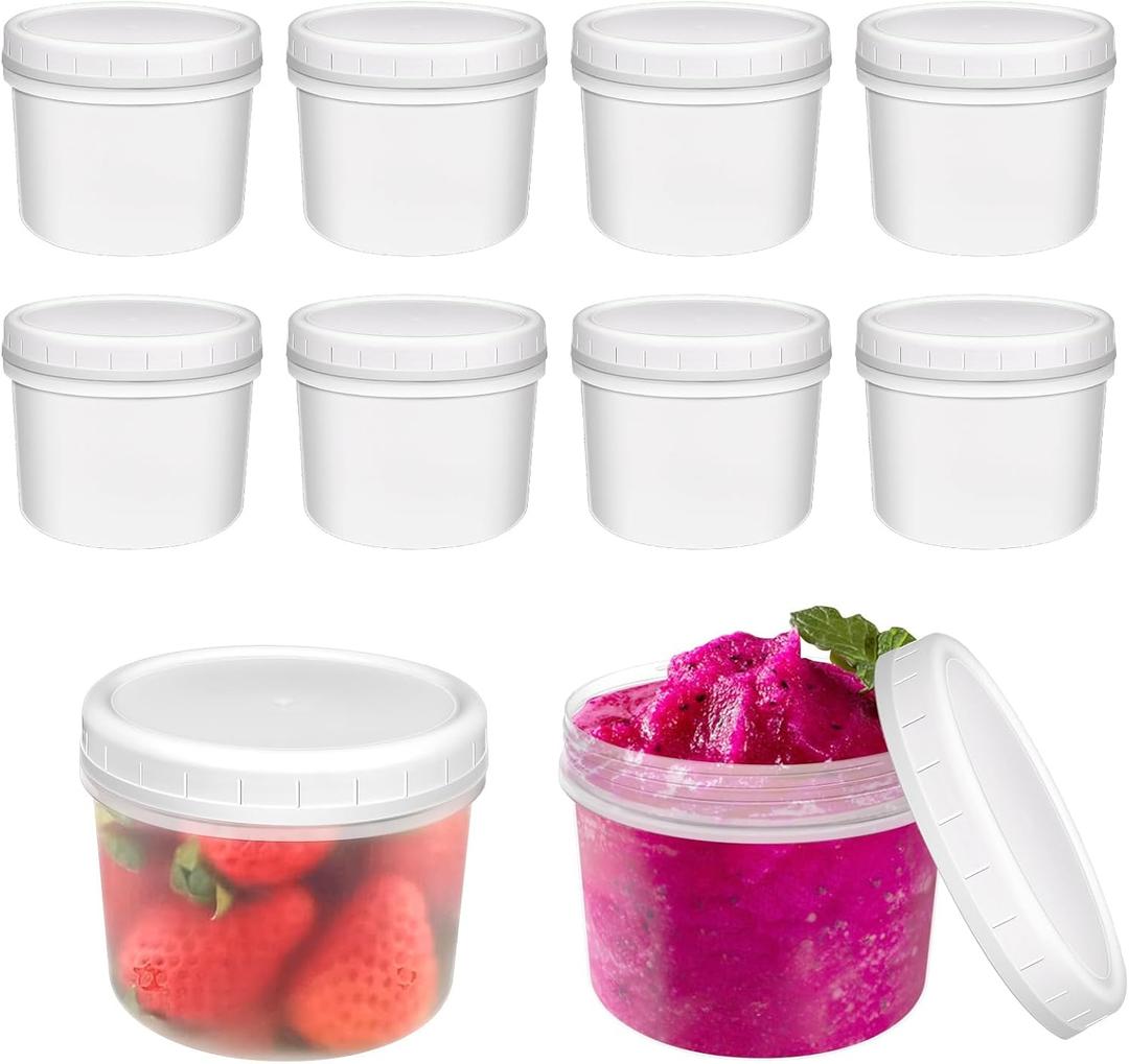 10 Pack 12oz Reusable Small Plastic Containers with Screw Lids, Small Food Storage Freezer Containers, Deli Containers Stackable Food Storage Jars, Sauce Condiment Jars Lunch Box Accessories