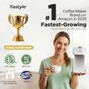 Tastyle Single Serve One Cup Coffee Maker, for K Cups and Grounds, Mini Coffee Maker with Portable Handle, 6 to 12 Oz Brew Size, for Travel, Camping, Office, RV and Dorm, 120V, White and Brown