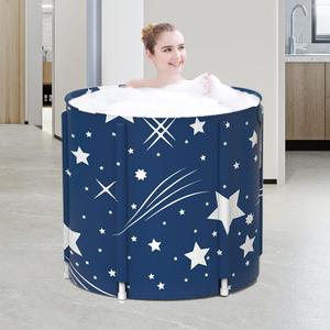 ptlsy Portable Bathtub, Japanese Soaking Bath Tub for Shower Stall, Foldable Bathtub with Thermal Foam, Freestanding, Folding & Soaking Spa Bath Tub with Pillow for Small Spaces (Blue Sky) (Stars)