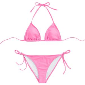 SHENHE Women's Triangle Bikini Set Halter 2 Piece Swimsuit Sexy String Tie Side Bathing Suit (Pink, L)