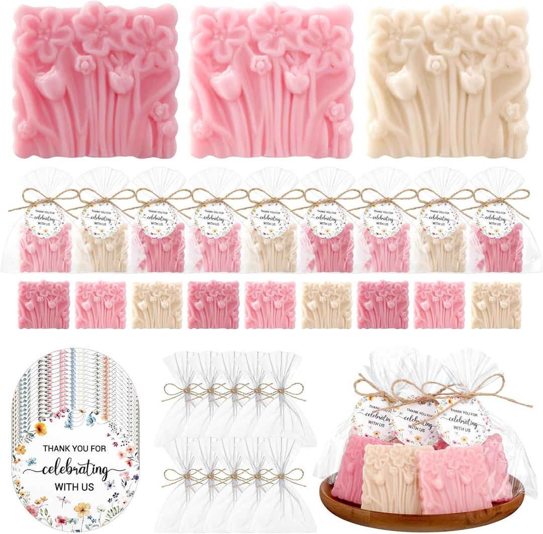 Demissle 20 Pcs Baby Shower Soap Favors Wildflowers Baby Shower in Bloom Flower Bath Soap Gift Set with White Greeting Card Handmade Gifts for Guests Decorations Supplies(Classic Color,Classic Style)