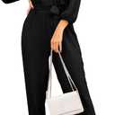 PRETTYGARDEN Women's Fall Jumpsuits Dressy Casual Pants Romper Spring Long Sleeve V Neck Belt Pockets One Piece Outfits (X-Large, Black)