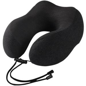 Knitted Cotton U-Shaped Memory Foam Pillow Portable Travel Neck Care Pillow (Black, One Size)