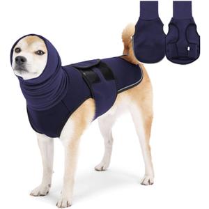 Dog Calming Hoodie Vest, Breathable Anxiety Jacket with Head Cover for Anxiety Relief and Ear Protection, Adjustable Harness with Soft Hoodie for Dogs (Navy, X-Small)