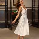 Formal Wedding Guest Dress for Women Satin Halter Midi Backless A-Line Adjustable Waist Flowy Summer (XS)