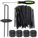 Bakulyor 100pcs Black Landscape Staples + 100pcs Buffer Washer, 6 Inch 11 Gauge Garden Stakes Staples, U Shaped Galvanized Lawn Pins Heavy Duty Yard Ground Pin for Weed Barrier Sod Fabric Decorations