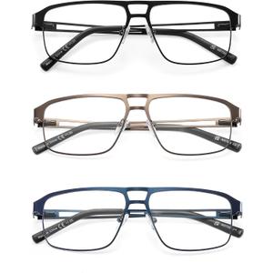 Blue Light Blocking Aviator Reading Glasses Men Cool Lightweight Metal Computer Readers Sunglasses Spring Hinge 3 Pack