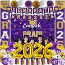 Ouddy Life Graduation Decorations Class of 2026 Purple and Gold Graduation Decoration 61Pcs with Congrats Grad Backdrop Banner Porch Sign Balloons for Graduation Party Supplies College Campus Decor