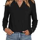 MK Shop Limited Womens Long Sleeve Shirts Casual Notch V Neck Layer Basic Tees Cute T-Shirt Dressy Tunic Tops Spring Fall Fashion Outfits 2026 Black, L