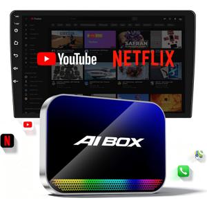 Wireless CarPlay & Android Auto Adapter, Magic AI Box with YouTube TikTok, Built-in Play Store and Screen Mirroring, Plug and Play Video Adapter for OEM Factory Wired CarPlay Vehicles