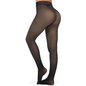 KBVOT Fleece Lined Tights Women Sheer Warm Pantyhose Leggings Fake Translucent Thermal Winter Thick Tights for Dresses (X-Small)