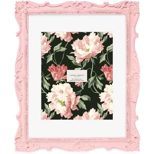 Laura Ashley 11x14 Pink Ornate Textured Hand-Crafted Resin Picture Frame, Wall Mount, Decorative Floral Design Home Dcor, Photo Gallery, Art, More (Pink, 11x14 (Matted 8x10))