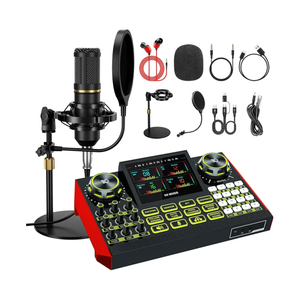 Podcast Microphone Bundle with Live Sound Card Audio Mixer, Podcast Equipment Bundle Sound Board with 3.5mm Condenser Microphone for Pc/Phone Live Streaming Singing Gaming,Voice Changer, Denoise