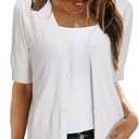 Arach&Cloz Women's Lightweight Summer Business Casual Cropped Short Sleeve Cardigan (XX-Large, Off-white)